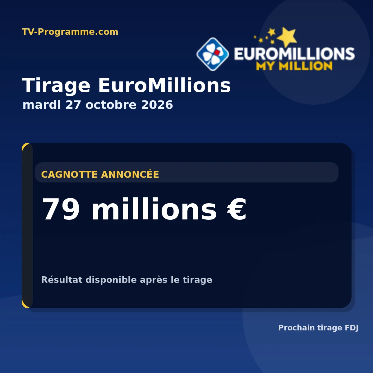 Tirage EuroMillions du Vendredi 23 octobre 2026 : cagnotte 71 millions