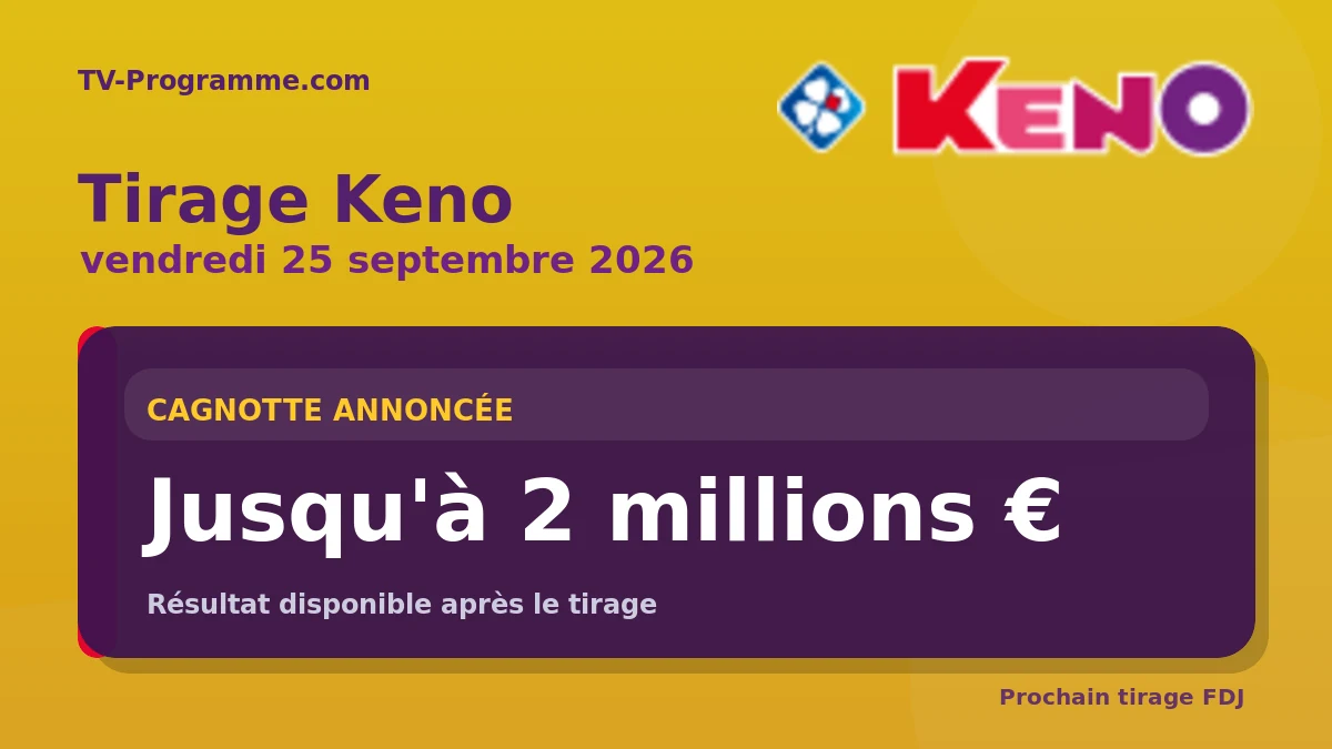 Tirage Keno du Samedi 24 octobre 2026 : cagnotte Jusqu'à 2 millions