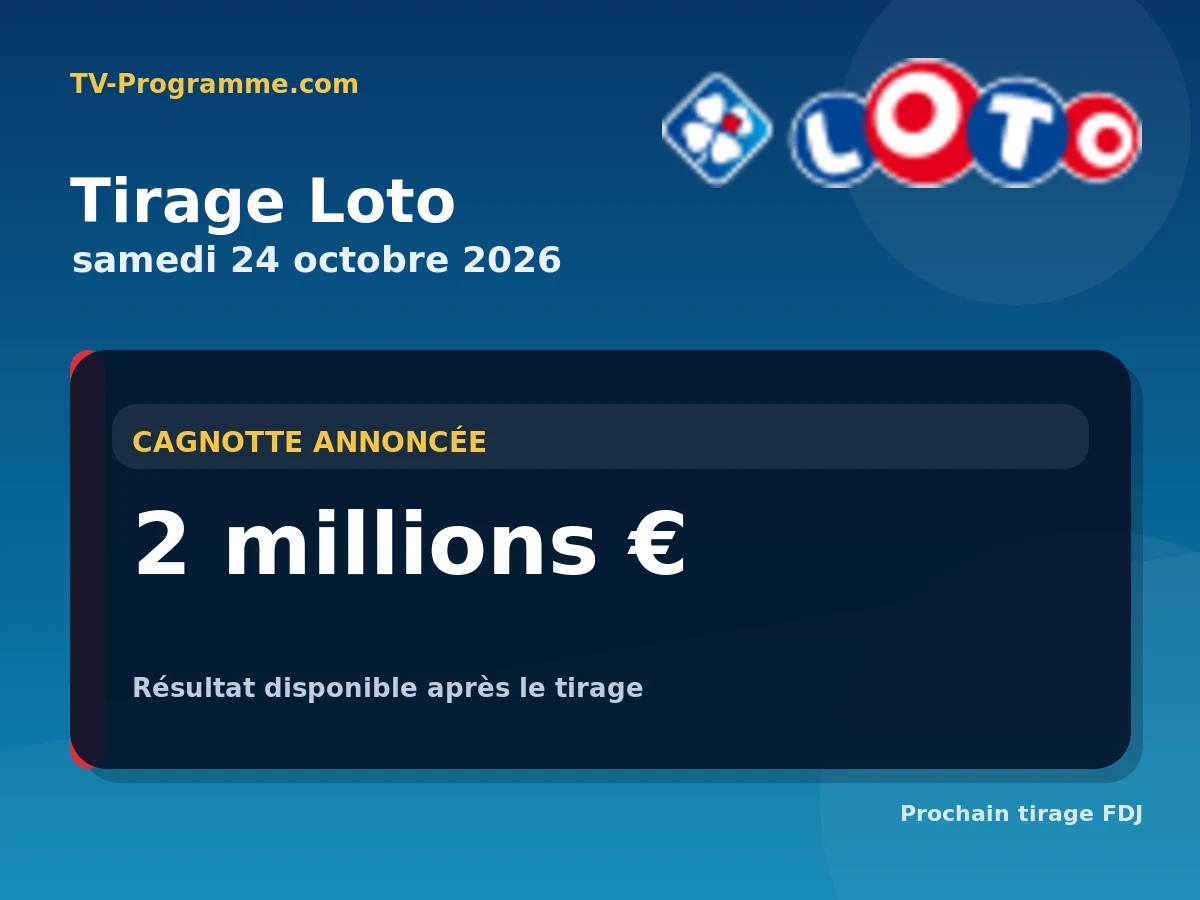 Tirage Loto du Samedi 24 octobre 2026 : cagnotte 2 millions